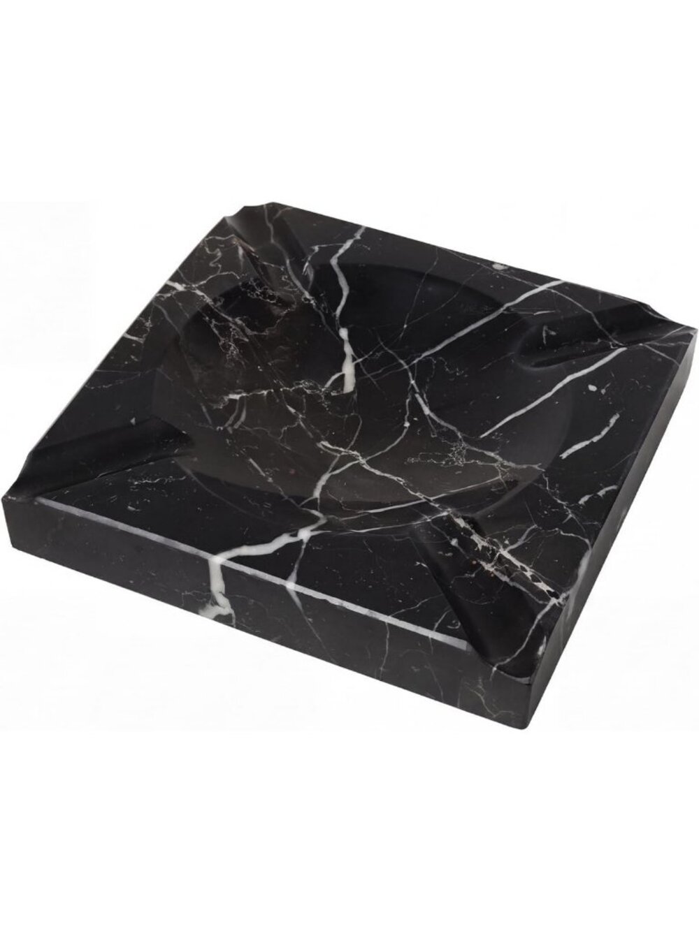 Elegant 7" Square Black Marble Cigar Ashtray with 4 Holders - Indoor/Outdoor